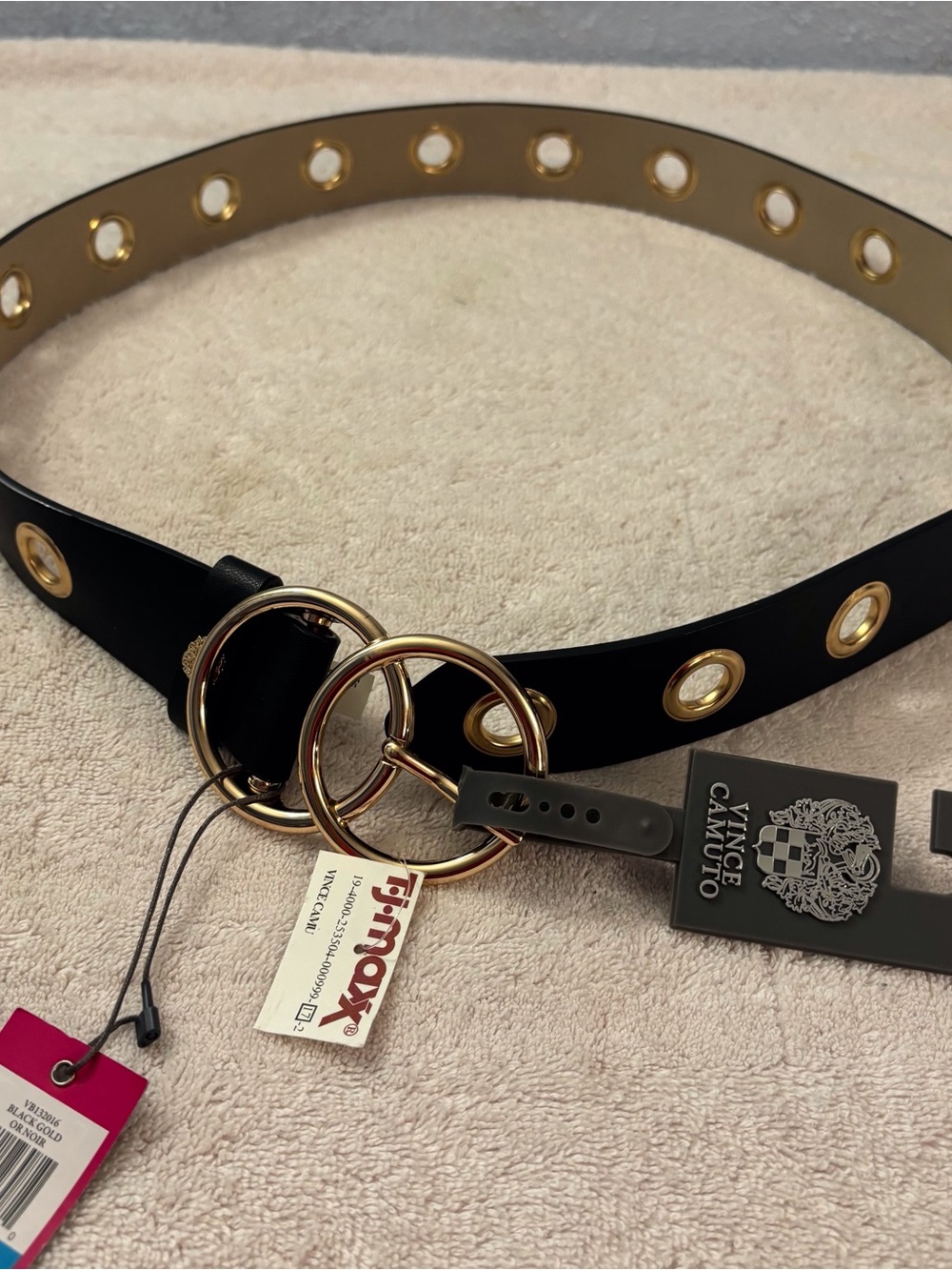 Vince Camuto Black Belt with Gold Grommets & Double Ring Buckle SZ 28 to 34